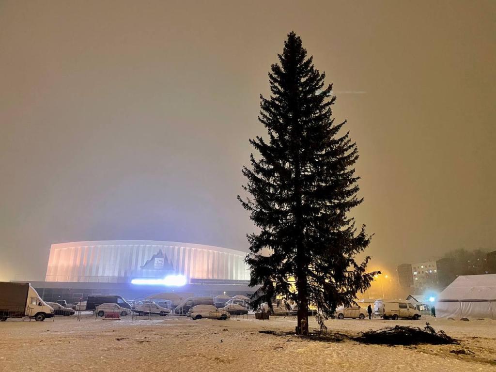 Перед Дворцом спорта в Уфе установили 25-метровую елку